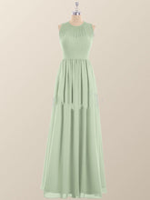 Jewel Neck Sage Green Chiffon Long Bridesmaid Dress