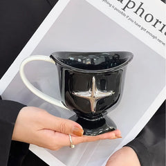 Ikeehome Minimalist Four Star Mug Cup Multi Functional Breakfast Oat Cup Desktop Ceramic Decorations Coffee Shop Dessert Container