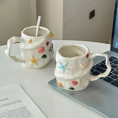 300ml Milk Cup Seashell Ceramic Mug Ocean Themed 3D Coffee Cup Cute Gift for Women/Men Handmade Festival Gift Kitchen Accessorie