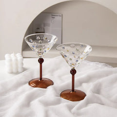 Retro Colorful Polka Dots Glass Cup Transparent Cocktail Glasses High Footed Cocktail Champagne Glasses Home Bar Party Drinkware