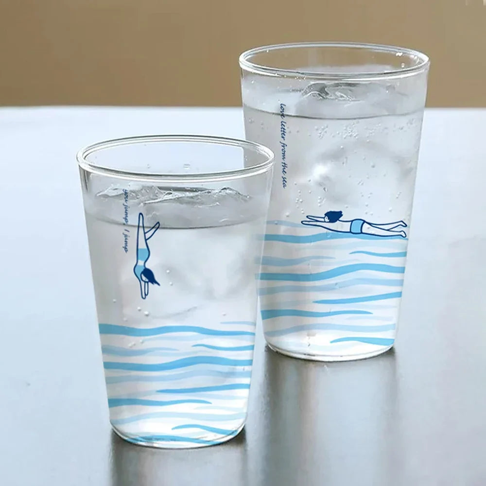 Creative Transparent Swim Glass Cup Summer Korean Fresh Homehold Drinkware Milk Coffee Juice Drinking GlassKitchen Supplies Gift