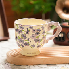 430ml Floral Ceramic Mug Large Capacity Breakfast Cup Couples Water Cups Holiday Gift for Girlfriend Office Water Handgrip Cup
