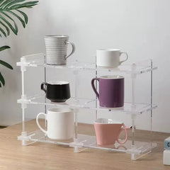 Multi-grid Tea Set Storage Rack Acrylic Floating Cup Rack Multi-layer Desktop Tea Cup Mug Coffee Cup Display Organizer Racks