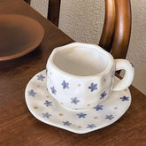 Hand-painted Blue Floral Coffee Cups and Saucers Simple Household Creative Retro Afternoon Tea Mug Cute Floral Ceramic Latte Cup