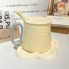 Nordic Style Solid Ceramic Cup Creative Wood Grain Handgrip Cups Household Cute Breakfast Milk Mug Fashion Office Coffee Mugs
