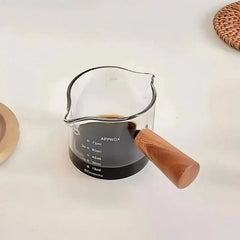 1 Piece 75ml Double Mouth Milk Cup With Side Wooden Handle Clear Glass Coffee Cup, Suitable For Home Espresso, Milk Production