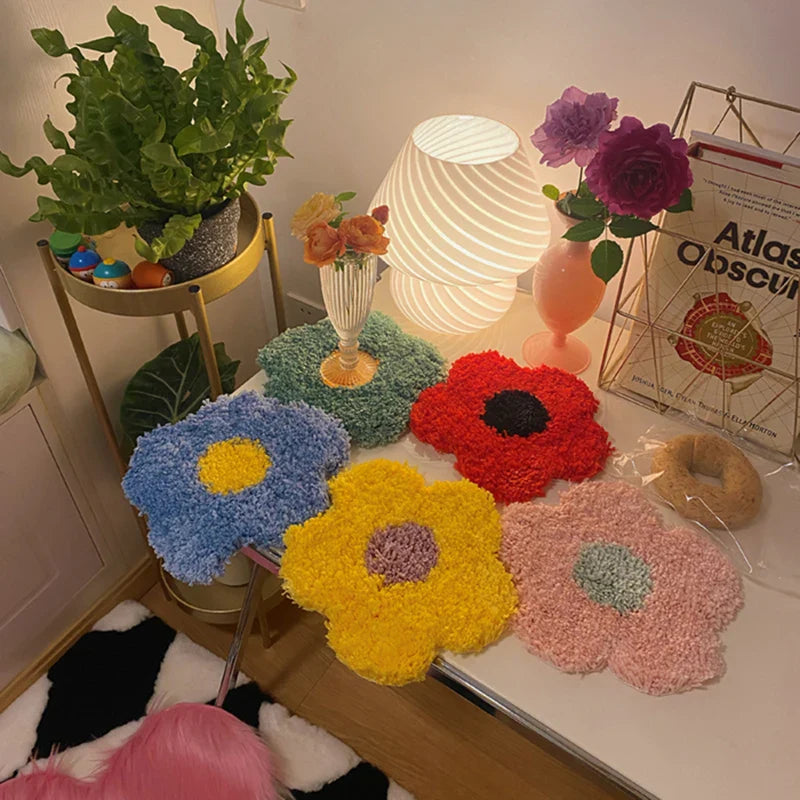 Handmade Tufted Coaster Floral Cup Holder Mat Drink Pad Mug Support Dining Room Decor Home Table Decoration Accessories 20cm