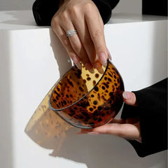 Amber Leopard Print Glass Cups Bowls Set Retro Drinking Glasses Beer Mugs Vintage Salad Dessert Cereal Bowl Creative Glassware