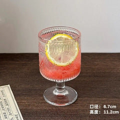 Retro Relief Sculpture Patterned Wine Glass Goblet Drink Fruit Juice Small Size Cups Thick Glass Home Kitchen Bar Supplies