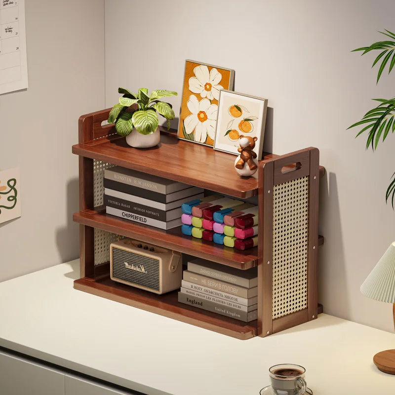 Ikeehome Rattan Weave Storage Shelf Household Multi Layer Desktop Tea Cups Kitchen Tabletop Organizing Storage Rack Home Storage Gifts