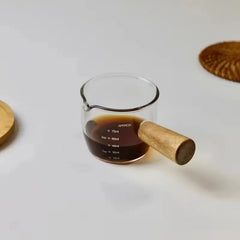 5-10PCS Wooden Handle With Scale Glass Coffee Measuring Cup espresso Milk Latte Transparent Kitchen Coffee Accessories