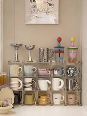 Multi-grid Tea Set Storage Rack Acrylic Floating Cup Rack Multi-layer Desktop Tea Cup Mug Coffee Cup Display Organizer Racks