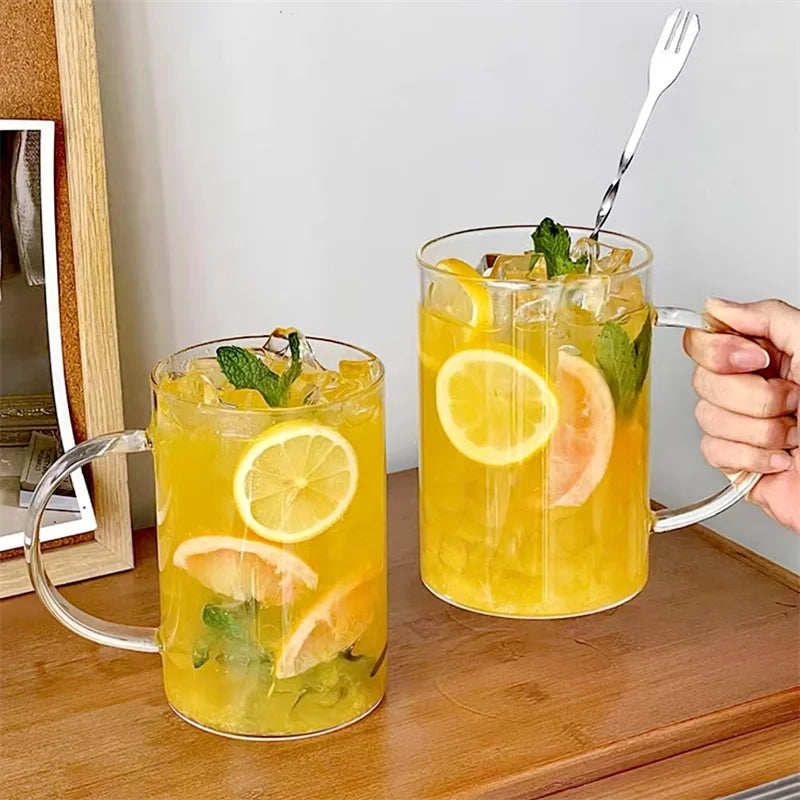 Ikeehome 1000ML Glass Cup Large Capacity Drinkware with Handle High Temperature Resistance Water Cup Glass Juice Milk Bottle Kitchenware