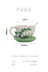 Ceramic three-dimensional handmade lily of the valley coffee cup, water cup, gift cup, mug, breakfast cup