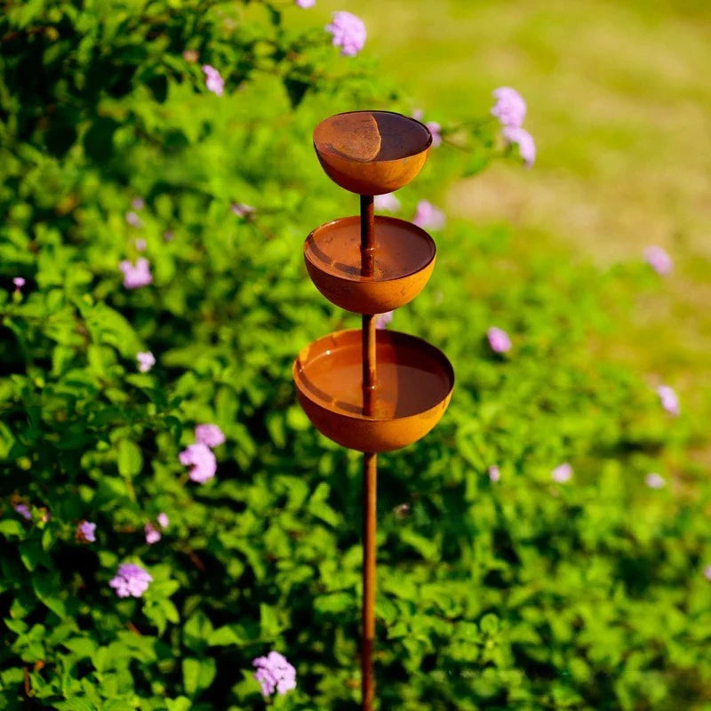 Rusty garden rainwater collector decoration outdoor three cup integrated rainwater container ground plug