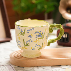 430ml Floral Ceramic Mug Large Capacity Breakfast Cup Couples Water Cups Holiday Gift for Girlfriend Office Water Handgrip Cup