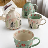 Ikeehome French Vintage Heavy Floral Ceramic Vase Water Cup & Home Decor Multi-purpose Table Centerpiece Living Room Decor Vase