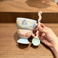 Hand-Painted Underglaze Cerc Mugs Cute Relief Design Birthday Gift for Women Couples Water Cups High Aesthetic Value