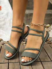 2026 Spring/Summer Woven Elastic Beach Open-Toe Outdoor Flat Vintage Casual Sandals