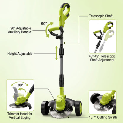 3-in-1 Cordless Lawn Mower with 2×21V Batteries, German Quality Lightweight Grass Trimmer & Edger for Small to Medium Gardens