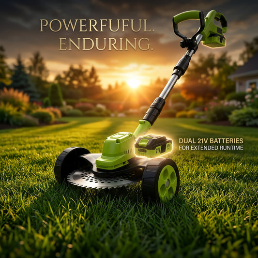 3-in-1 Cordless Lawn Mower with 2×21V Batteries, German Quality Lightweight Grass Trimmer & Edger for Small to Medium Gardens