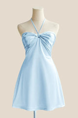 Halter Yellow Back Tie A-line Short Dress