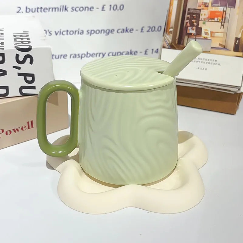 Nordic Style Solid Ceramic Cup Creative Wood Grain Handgrip Cups Household Cute Breakfast Milk Mug Fashion Office Coffee Mugs