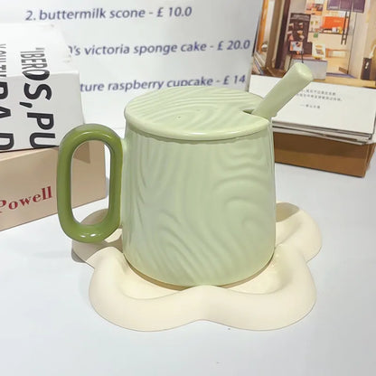 Nordic Style Solid Ceramic Cup Creative Wood Grain Handgrip Cups Household Cute Breakfast Milk Mug Fashion Office Coffee Mugs