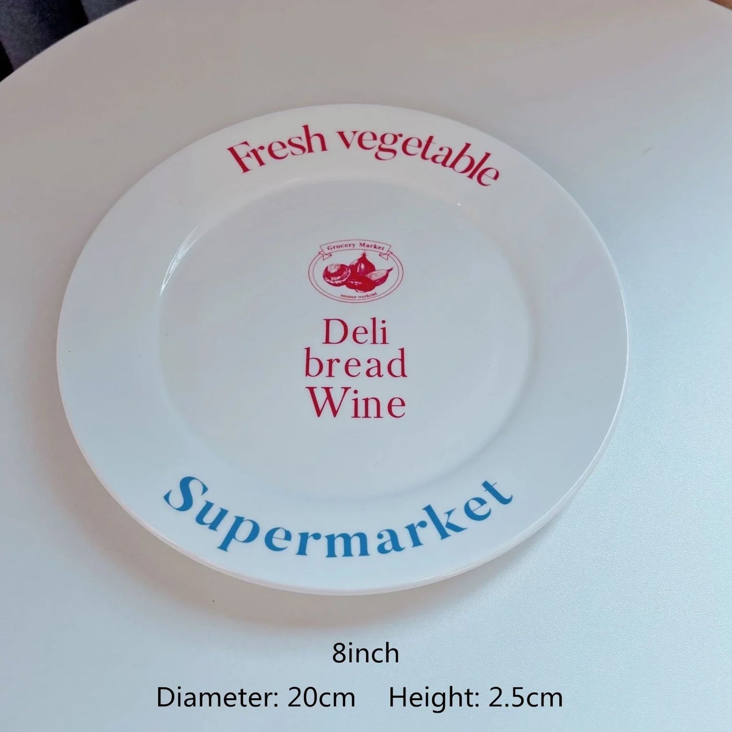 Retro Style English Letters Ceramics Tableware Mug Soup Plate Cream Color Desserts Steak Porcelain Main Dish Plate Coffee Cups
