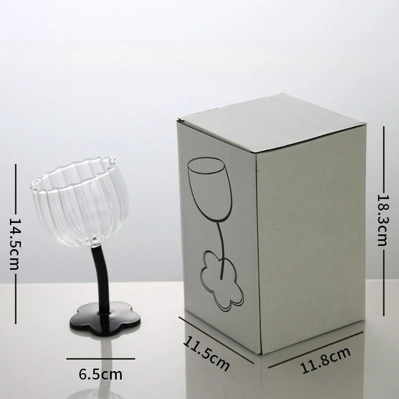 Vintage Glass Cups Home Christmas Party Drinkware Cute Flower with Tilted Head Goblet Romantic Champagne Glass Kitchenware Gifts
