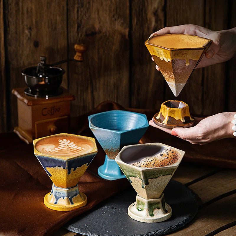 Nordic Hexagonal Ceramic Coffee Cup Creative Luxury Cup with Base Coffee Cup Table Decoration Tea Table Accessories Drinkware