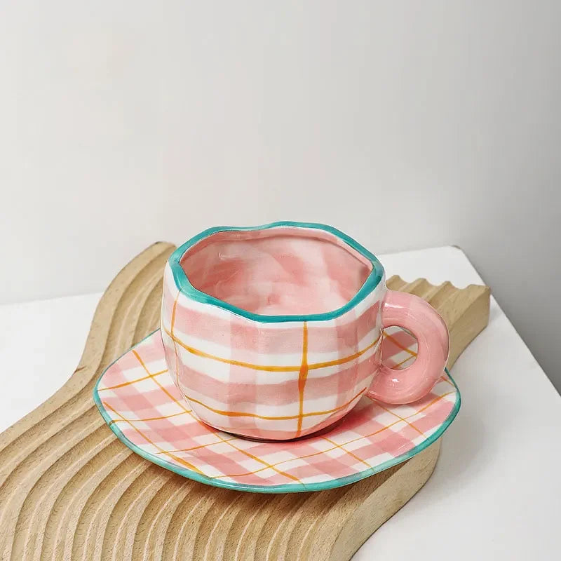 300ML Blue Sky and White Clouds Coffee Cup Tableware Set Hand-painted Ceramic Mug Milk Breakfast Cup Cute Coffee Tableware
