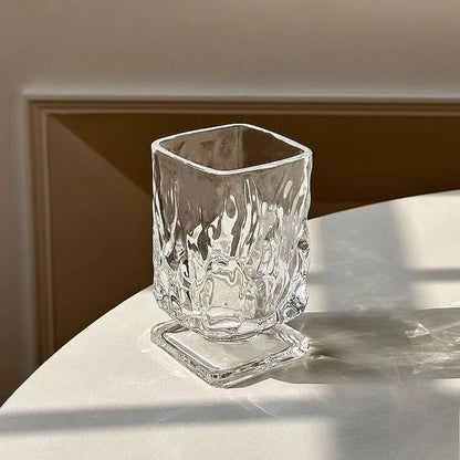 Ikeehome  180ml Retro Square Glass Cups Short Foot Drinkware Multicolored Kitchen Glass Juice Bubble Water Espresso Cups Kitchenware Gifts
