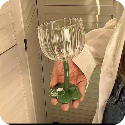 Vintage Glass Cups Home Christmas Party Drinkware Cute Flower with Tilted Head Goblet Romantic Champagne Glass Kitchenware Gifts