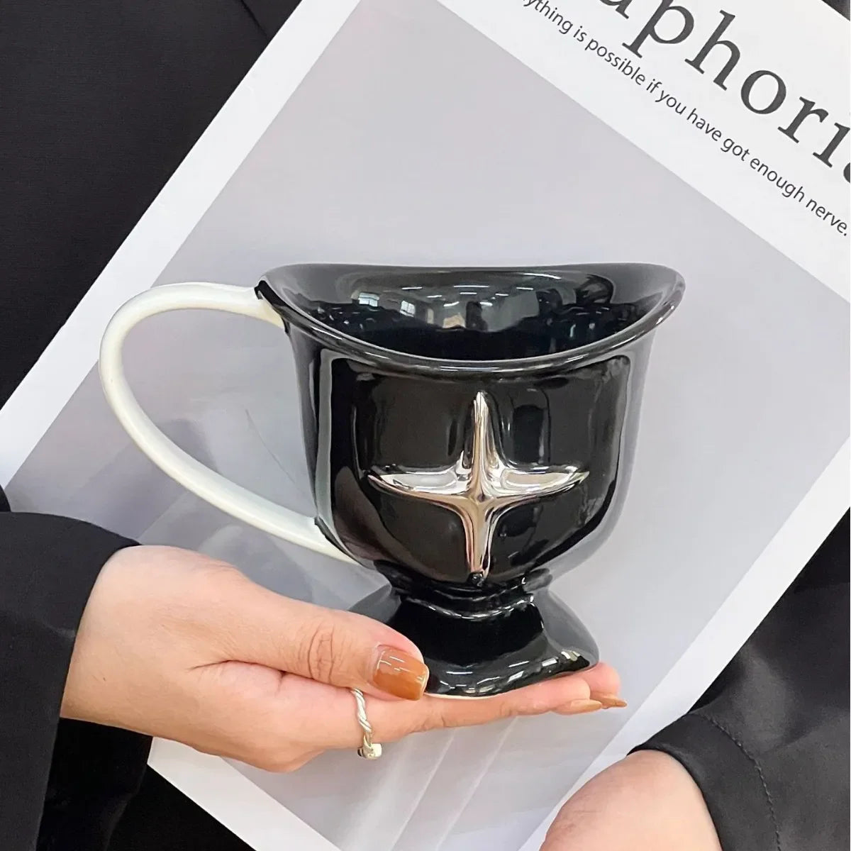 Ikeehome  Minimalist Four Star Mug Cup Multi Functional Breakfast Oat Cup Desktop Ceramic Decorations Coffee Shop Dessert Container