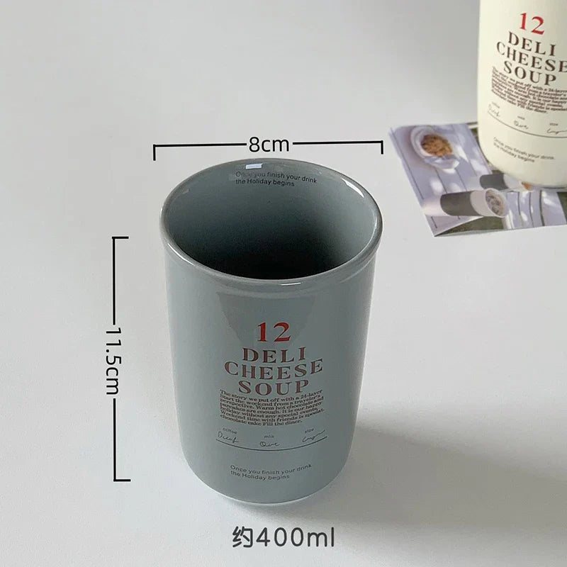 400ml Korean Style Ceramic Water Cup Ins Style Letter Juice Drinkware Exquisite Round Hand-held Mug Household Casual Coffee Cups