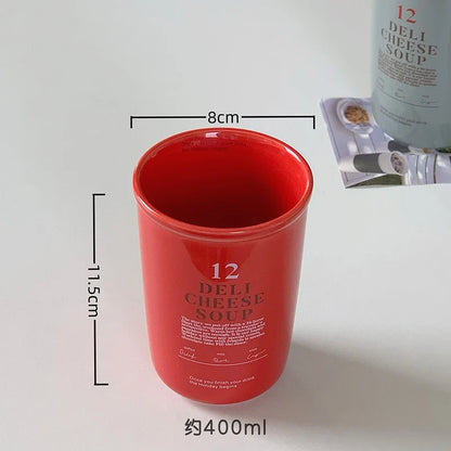 400ml Korean Style Ceramic Water Cup Ins Style Letter Juice Drinkware Exquisite Round Hand-held Mug Household Casual Coffee Cups