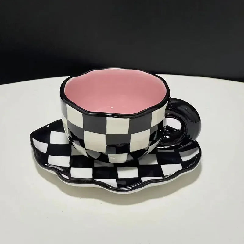 300ML Blue Sky and White Clouds Coffee Cup Tableware Set Hand-painted Ceramic Mug Milk Breakfast Cup Cute Coffee Tableware