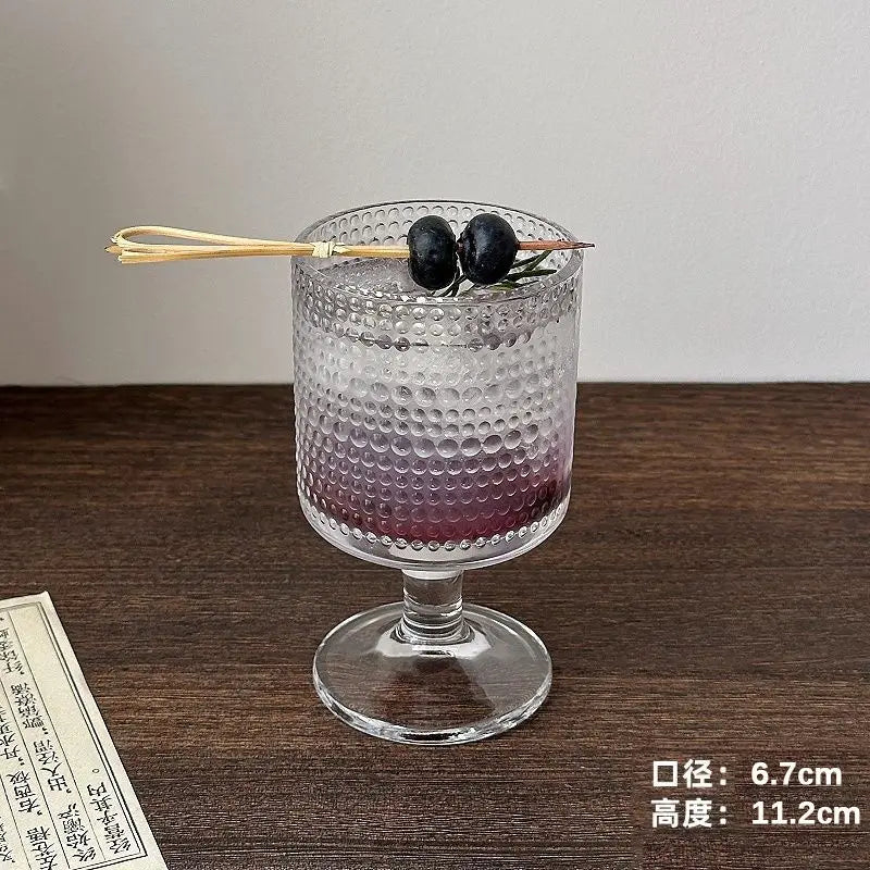 Retro Relief Sculpture Patterned Wine Glass Goblet Drink Fruit Juice Small Size Cups Thick Glass Home Kitchen Bar Supplies