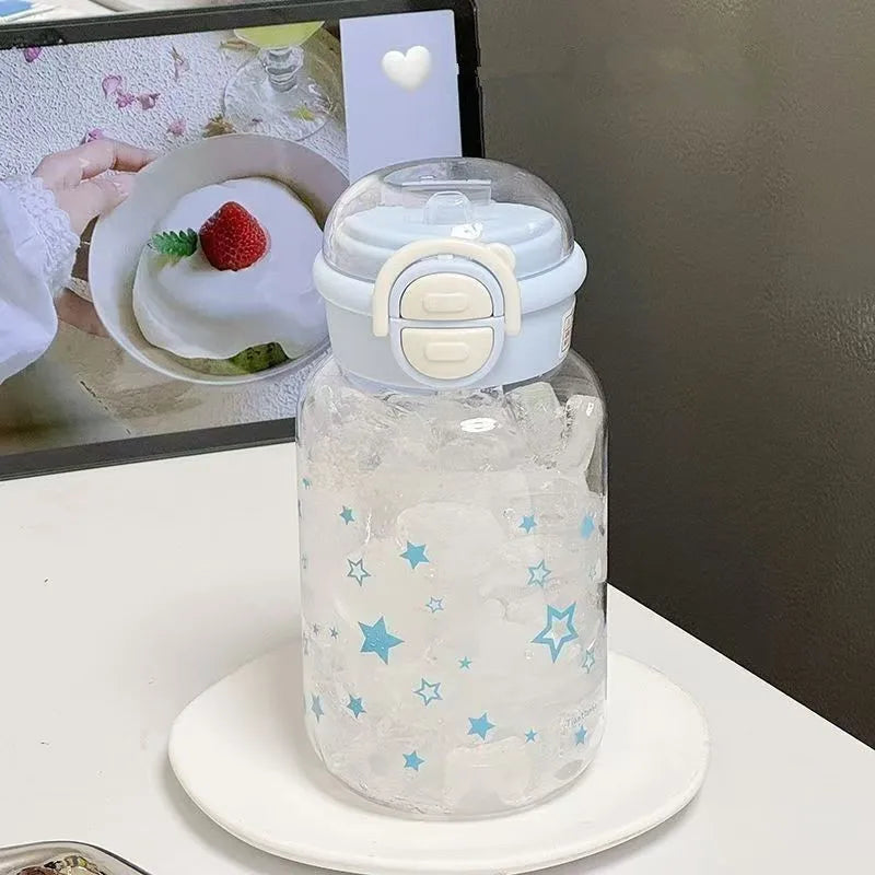 New Planet Minimalist Plastic Water Cup Water Kettle Dual Drinking Straw Cup Value Large Capacity Portable Carrying Accompanying