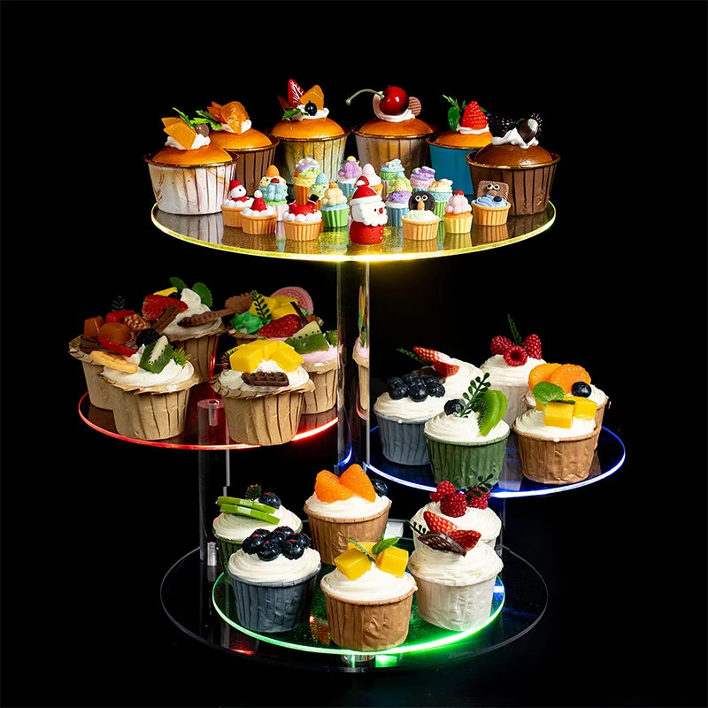 Ikeehome  4-Tier Acrylic Paper Cup Holder with Led 灯, Colorful Round Paper Cup Holder, Birthday Anniversary, Wedding Party Decoration