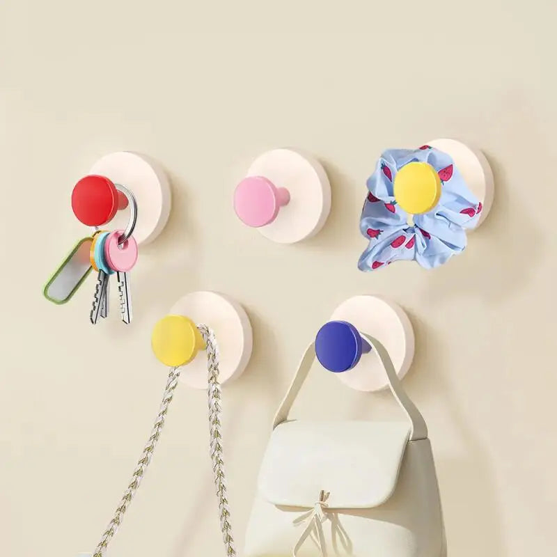 1/4Pcs Colorful Strong Suction Cup Hook No Drill Movable for Bathroom Kitchen Keys Towels Bags Dolls Hanging Organizer
