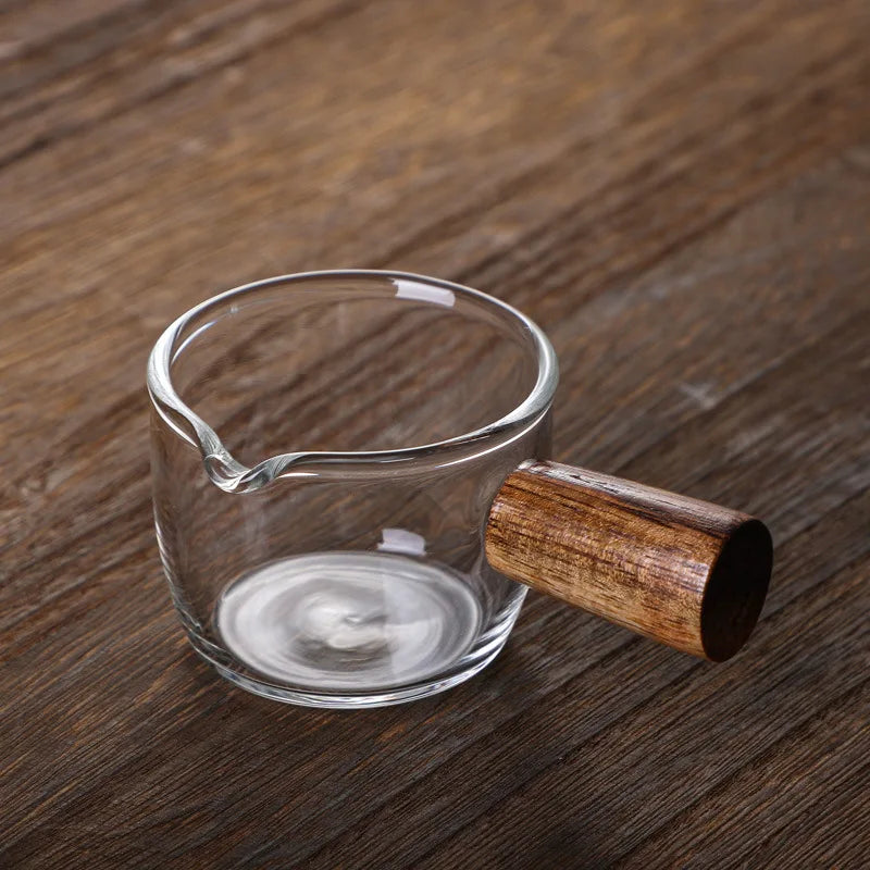 5-10PCS Wooden Handle With Scale Glass Coffee Measuring Cup espresso Milk Latte Transparent Kitchen Coffee Accessories