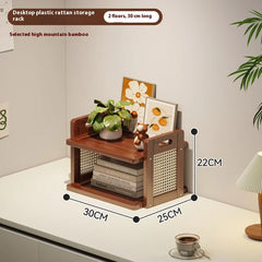 Ikeehome  Rattan Weave Storage Shelf Household Multi Layer Desktop Tea Cups Kitchen Tabletop Organizing Storage Rack Home Storage Gifts