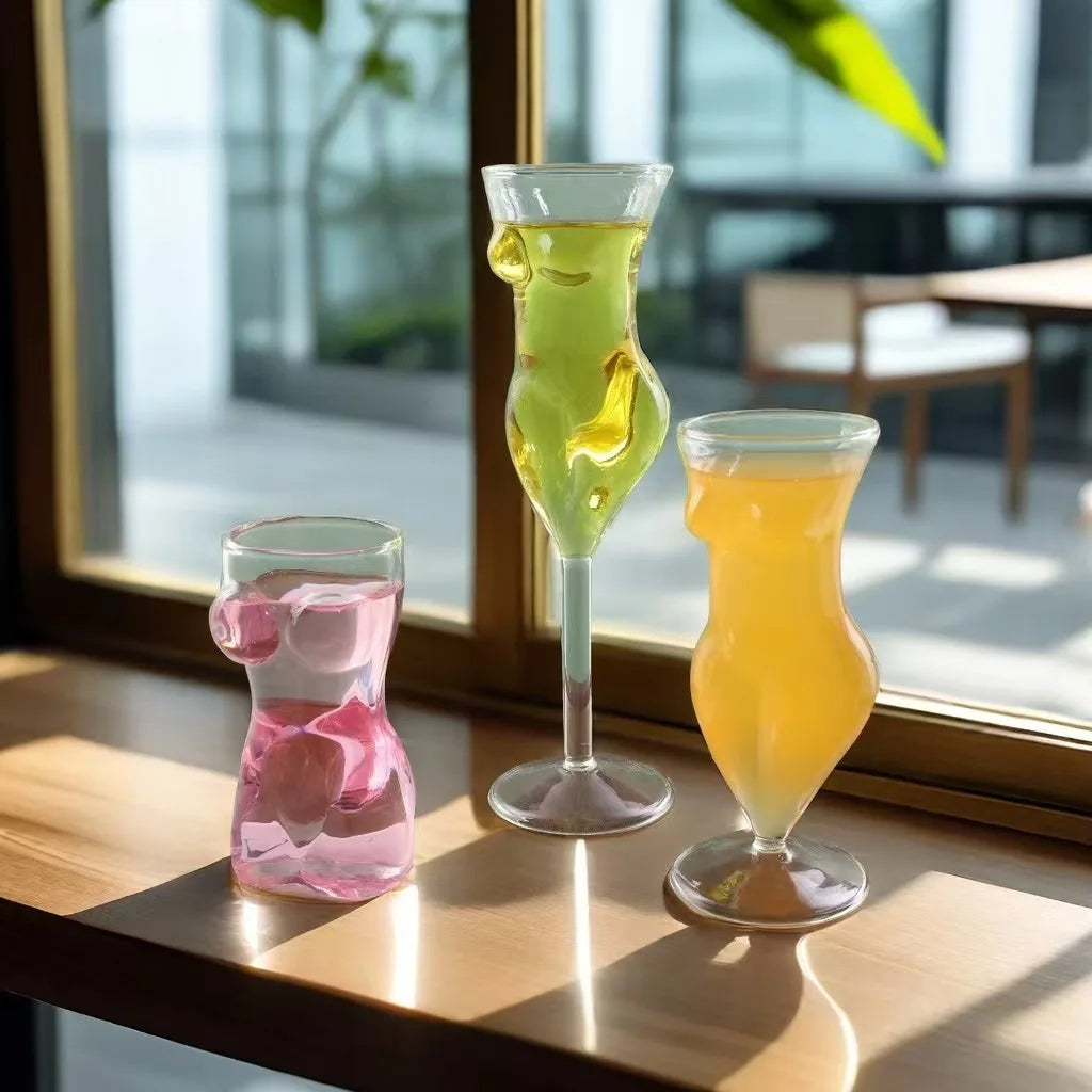 Ikeehome  Creative Human Body Glass Wine Drinkware Cocktail Tumbler Juice Cup Funny Kitchen Coffee Latte High-footed Mug Glassware Barware