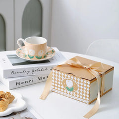 Hand Drawn Tulip Coffee Cup Set Ceramic Mug Dish Milk Juice Afternoon Tea Cup Plate Ceramic Cups with Hand Gift
