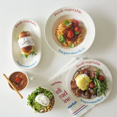 Retro Style English Letters Ceramics Tableware Mug Soup Plate Cream Color Desserts Steak Porcelain Main Dish Plate Coffee Cups