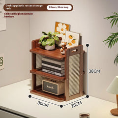 Ikeehome  Rattan Weave Storage Shelf Household Multi Layer Desktop Tea Cups Kitchen Tabletop Organizing Storage Rack Home Storage Gifts