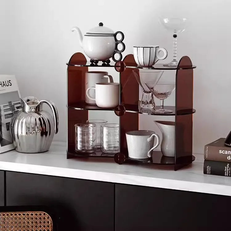 Multi-grid Tea Set Storage Rack Acrylic Floating Cup Rack Multi-layer Desktop Tea Cup Mug Coffee Cup Display Organizer Racks