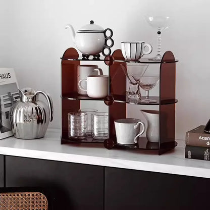 Multi-grid Tea Set Storage Rack Acrylic Floating Cup Rack Multi-layer Desktop Tea Cup Mug Coffee Cup Display Organizer Racks